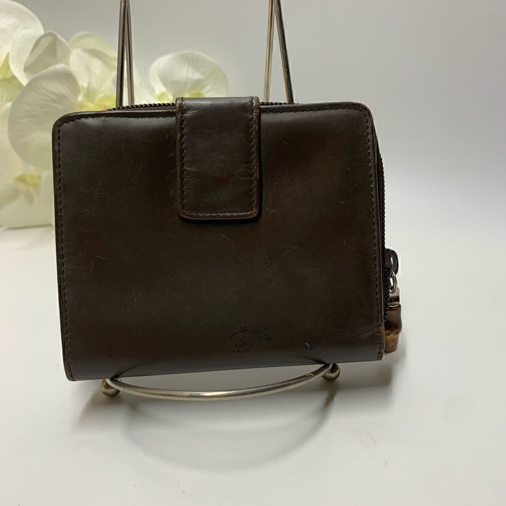 Authentic Gucci Leather/Canvas Bamboo Wallet Brown
